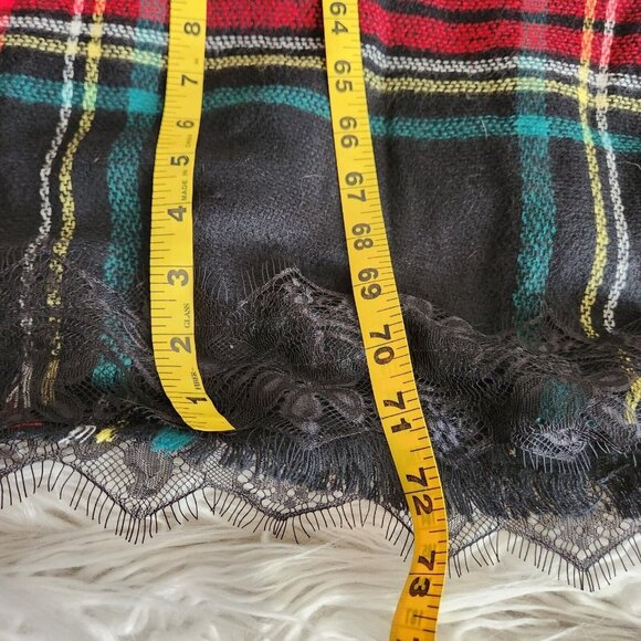 Betsey Johnson Womens Scarf‎ Wrap One Size Multicolor Check Fringe Travel Shawl - Picture 10 of 12